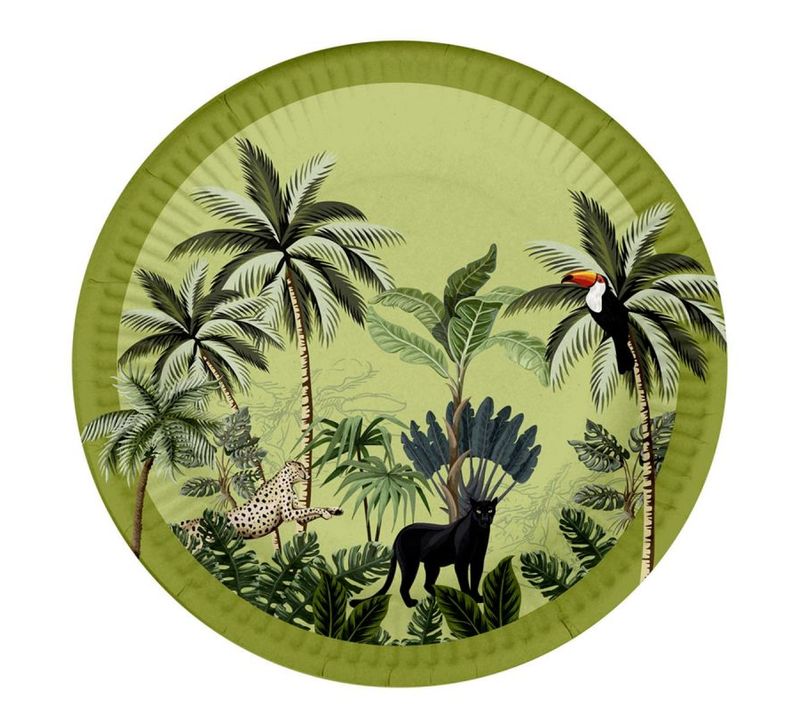 Lot De 10 Assiettes En Carton "palmeraie" 18cm Vert
