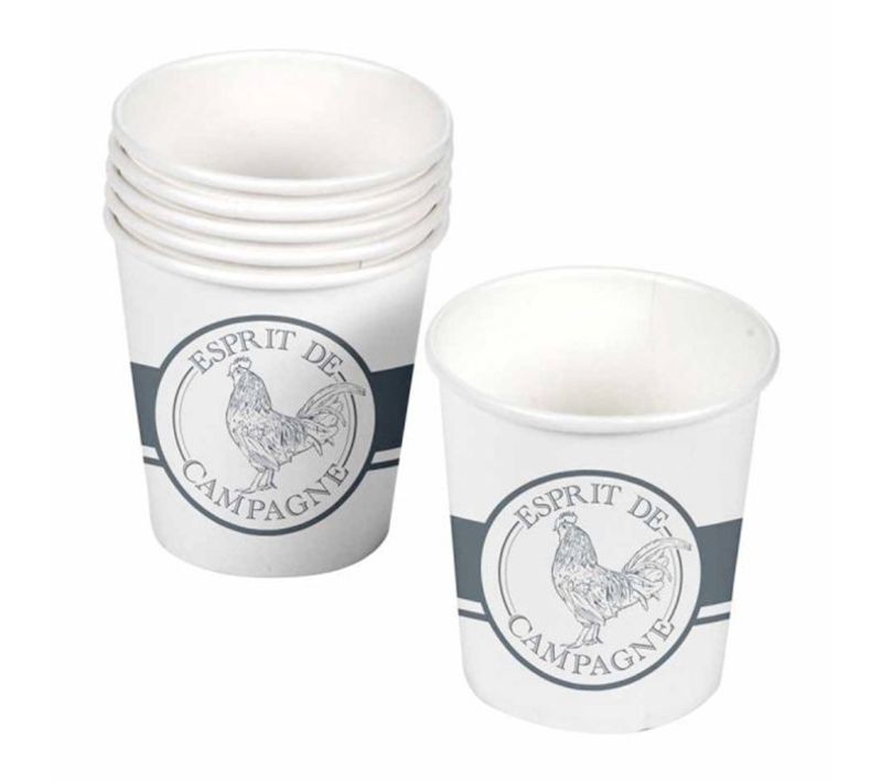 Lot De 10 Gobelets En Carton "esprit Campagne" 23cl Blanc