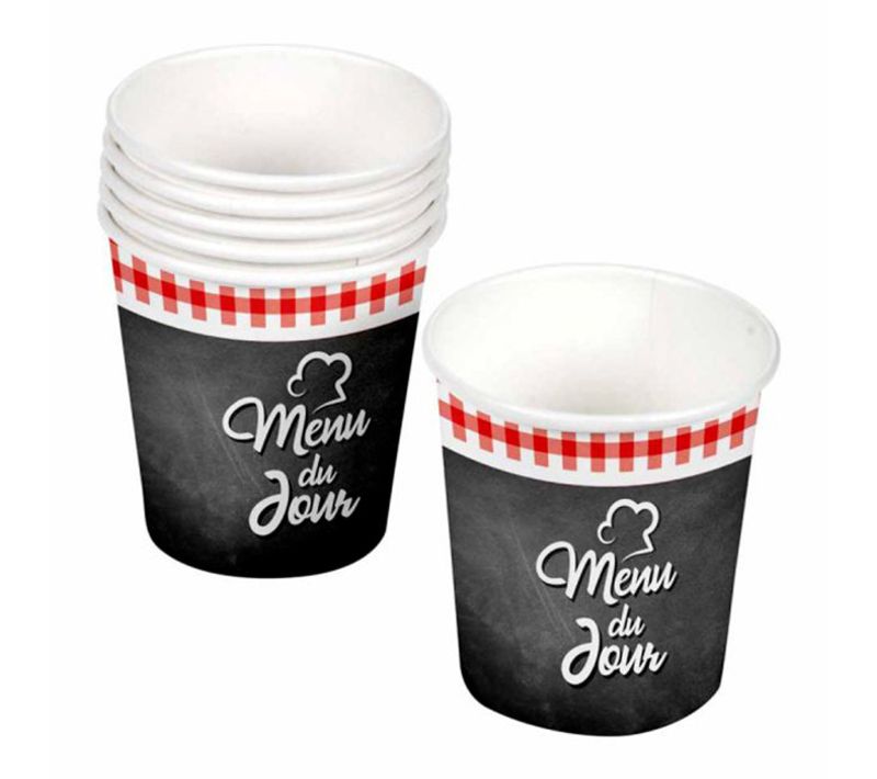 Lot De 10 Gobelets En Carton "menu Du Jour" 23cl Noir