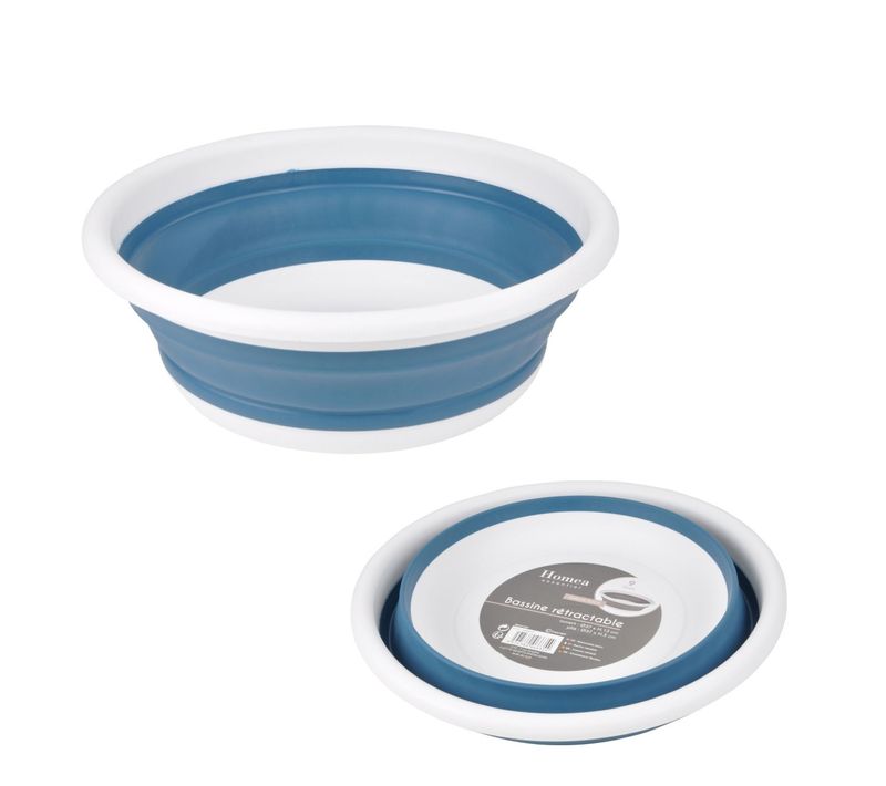 Bassine En Silicone "rétractable" 9l Blanc et Bleu Paon