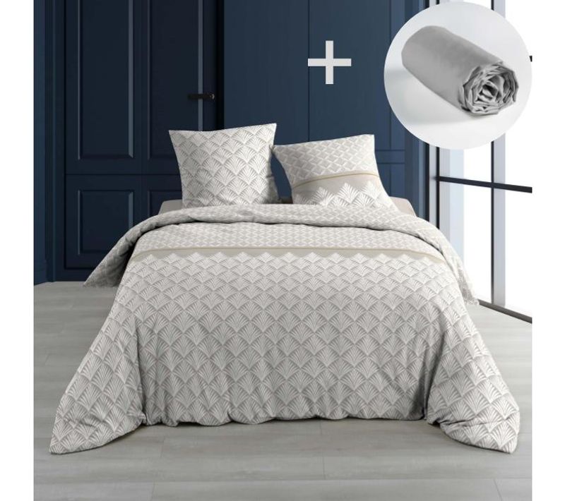 Pack Parure 260 X 240 Orfea + Drap Housse 160 X 200 Cm Gris