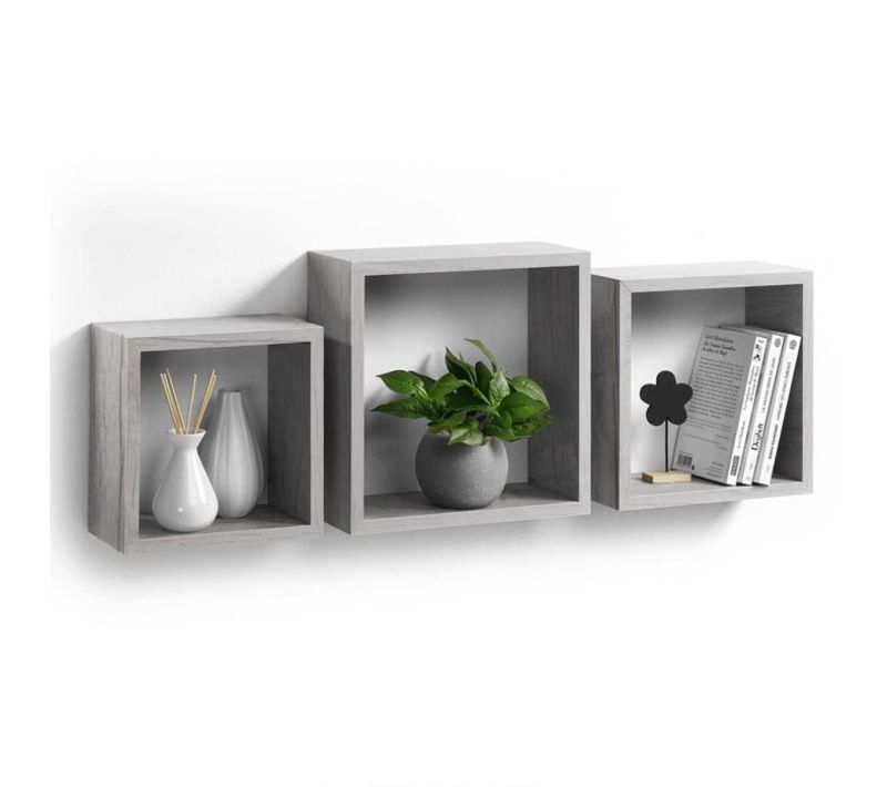 Lot De 3 Étagères Murales "cube" 30cm Chêne Blanchi