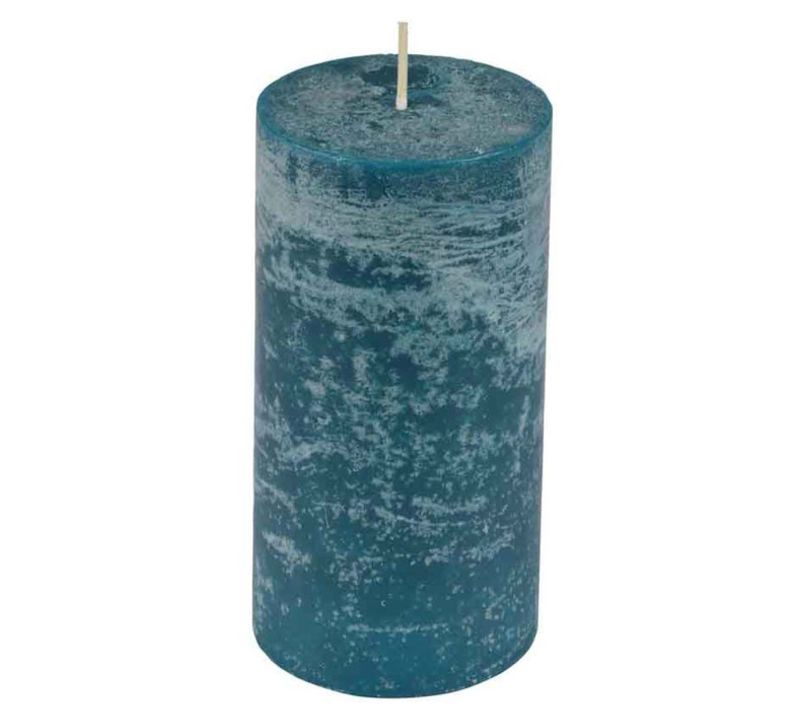 Bougie Pilier Déco "rustique" 10cm Bleu Paon