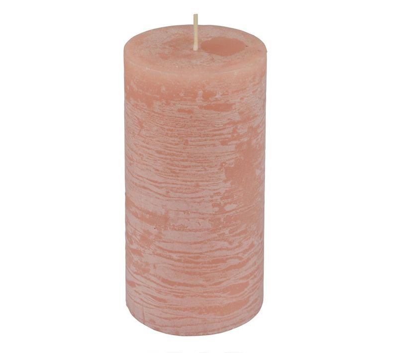 Bougie Pilier Déco "rustique" 13cm Rose Poudré