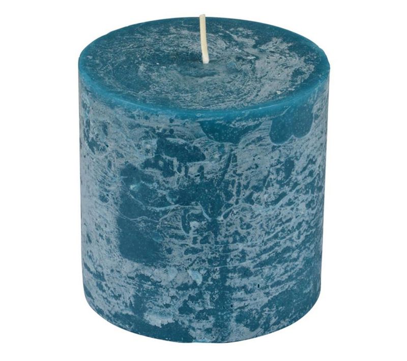 Bougie Pilier Ronde Déco "rustique" 10cm Bleu Paon