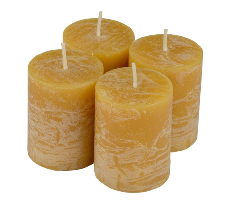 Lot De 4 Bougies Pilier "rustique" 5cm Jaune