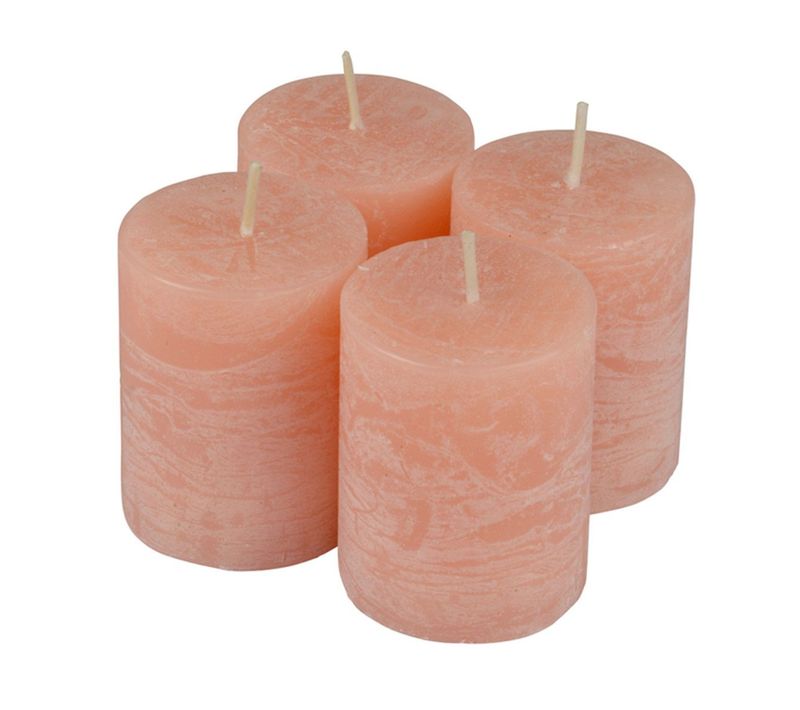 Lot De 4 Bougies Pilier "rustique" 5cm Rose Poudré