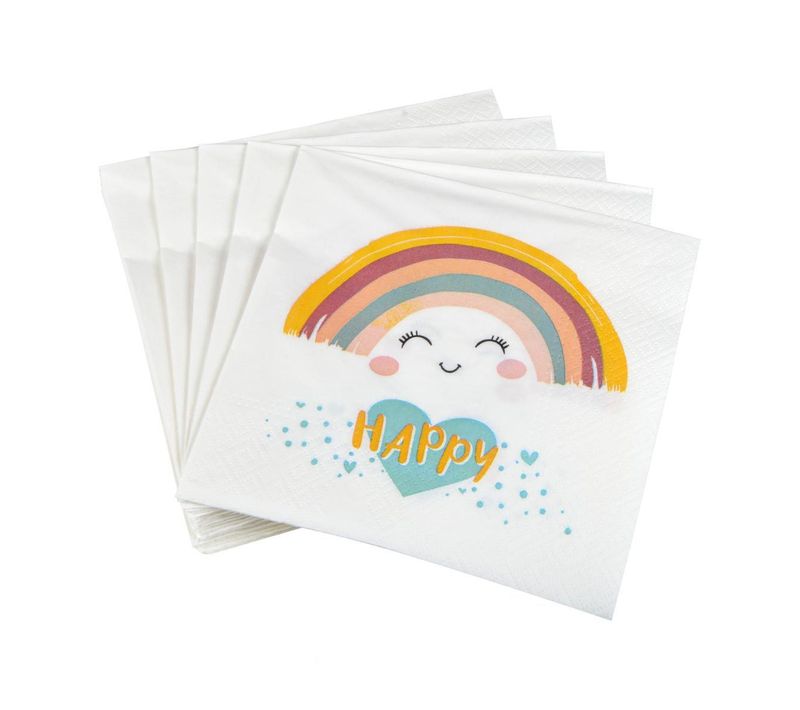 Lot De 20 Serviettes En Papier "nuage Rainbow" 33x33cm Blanc