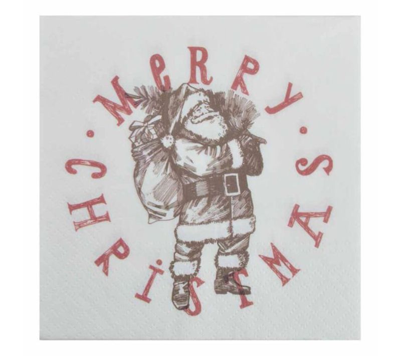 Lot De 20 Serviettes En Papier "père Noël" 33x33cm Blanc