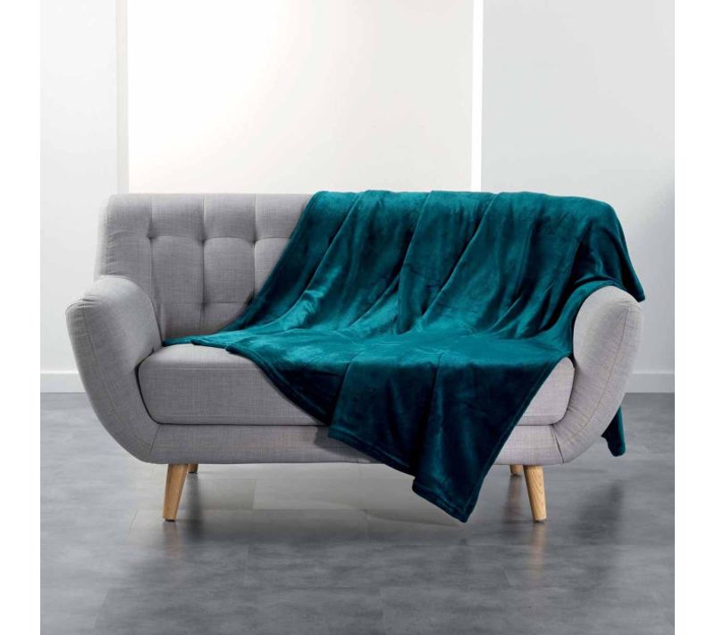 Plaid Uni En Flanelle "flanou" 180x220cm Bleu