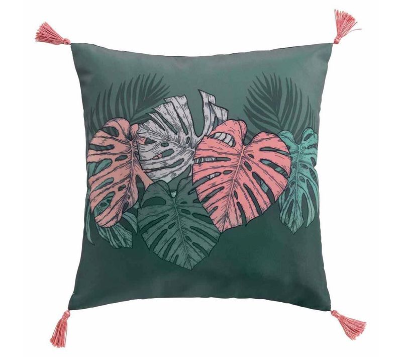 Coussin à Pompons "jardin Intérieur" 40x40cm Vert