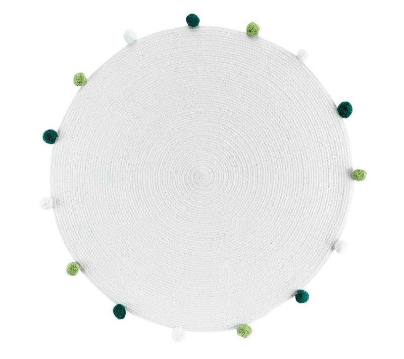 Tapis Rond Enfant "pompomparty" 90cm Blanc et Vert