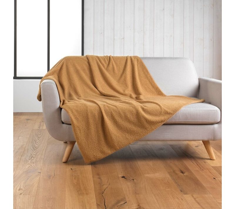 Plaid Chaud 125 X 150 Cm Bouclette Unie Wooly Camel