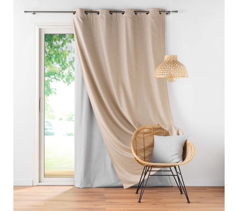 Rideau à Oeillets Coverline Avec Doublure Amovible Thermique Et Occultante Beige 140x260 Cm
