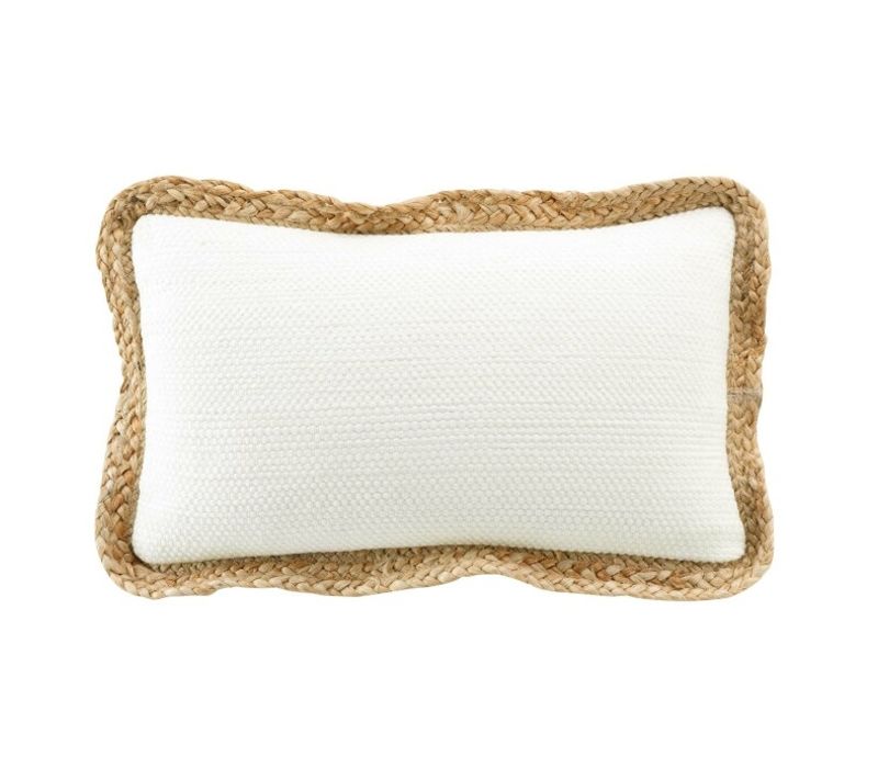 Coussin Déhousssable Passepoil 30 X 50 Cm Polycoton +jute Akina Naturel