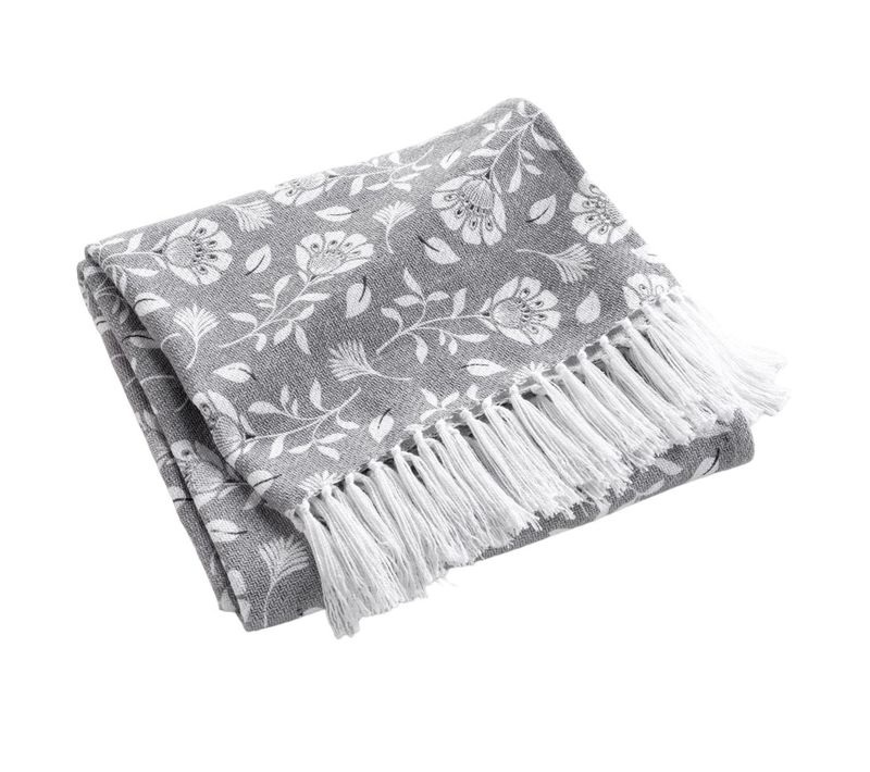 Plaid à Franges Imprimé "flavie" 125x150cm Gris