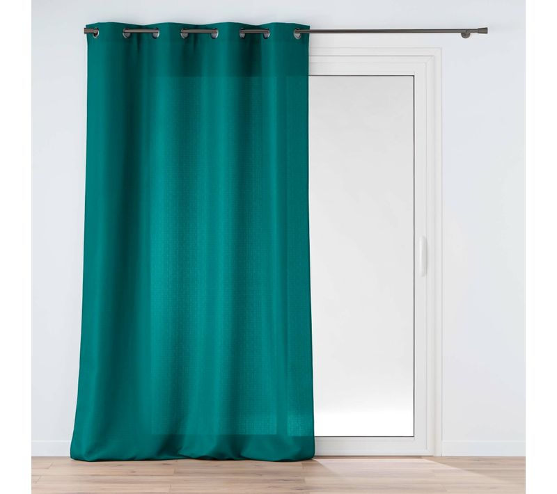 Rideau à Oeillets 140 X 260 Cm – Uni Soline Bleu Paon
