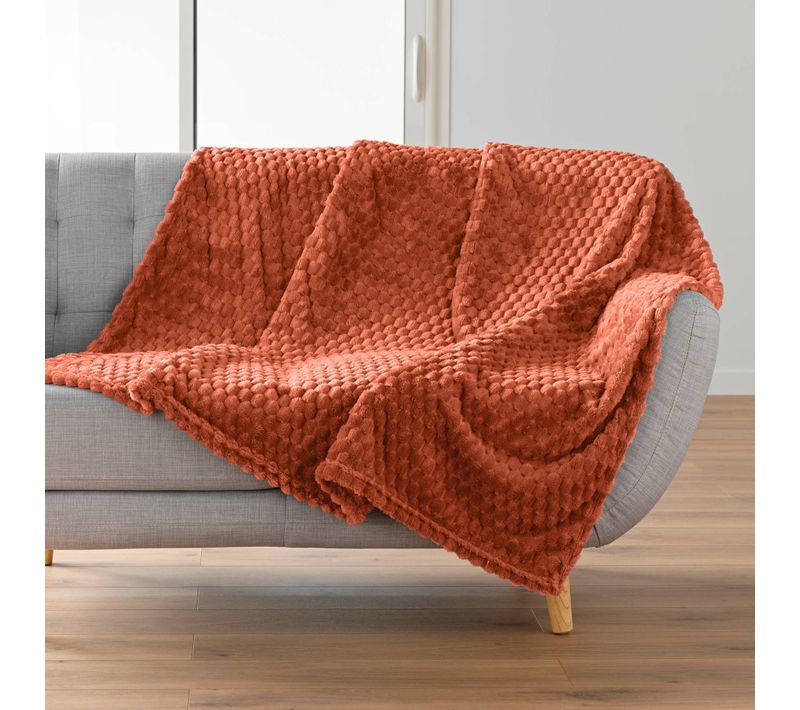 Plaid 125 X 150 Cm – Flanelle Relief Unie Mini Frosty Terracotta
