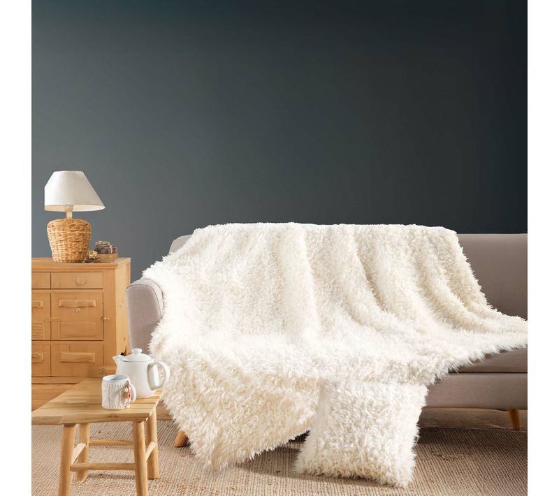Plaid Chaud Imitation Fourrure Cocooning - 220x240 Cm - Naturel