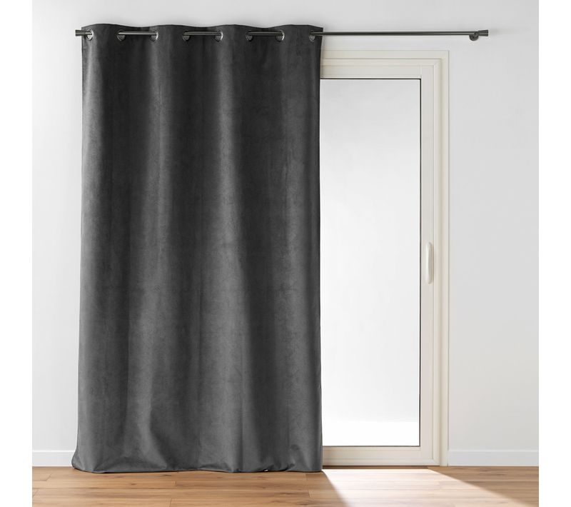 Rideau à Oeillets 140 X 260 Cm – Velours Relief Olympe Anthracite – 100 % Occultant Et Thermique
