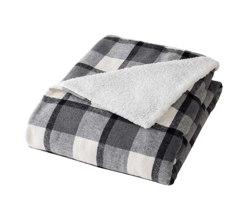 Plaid Tartan Sherpa Chaud 125x150 écossais Anthracite