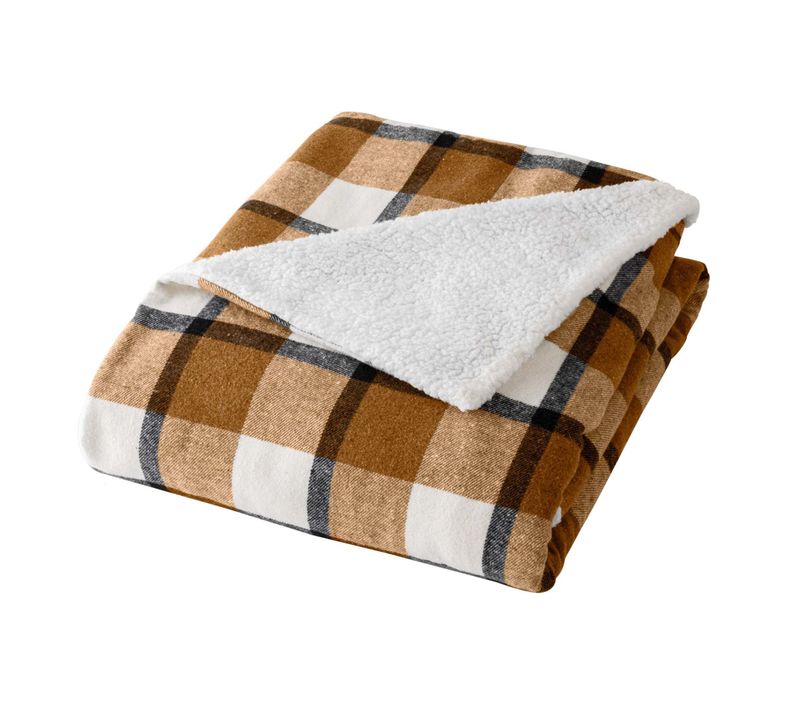 Plaid Tartan Sherpa Chaud 125x150 écossais Camel