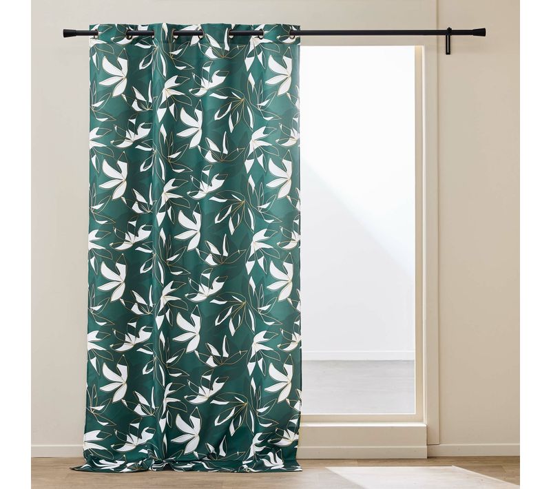 Rideau à Oeillets 140 X 260 Cm Polyester Imprimé Métallisé – Elsa Vert