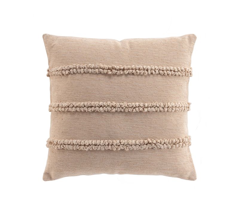 Coussin Déhoussable En Polycoton Avec Bandes Bouclées - 45x45 Cm - Naturel