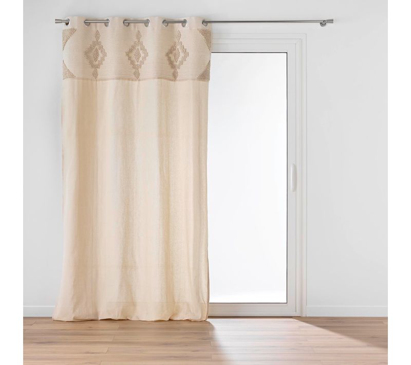 Rideau à Oeillets En Poly-coton Avec Bande Décorative - 140x240 Cm - Naturel