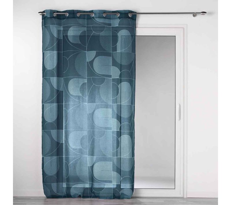 Rideau Voilage à Oeillets "esquisse" 140x280cm Bleu