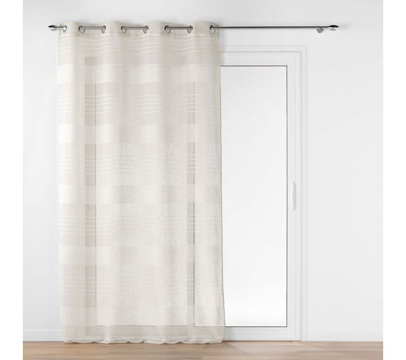 Voilage Rayures Horizontale S - Effet Lin - 140x240 Cm - Blanc