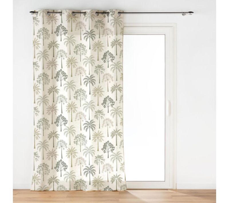 Rideau Voilage à Oeillets Imprimé "palmea" 140x280cm Vert
