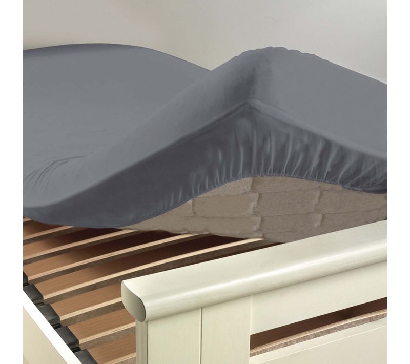 Drap Housse 2 Personnes 180 X 200 Cm Uni 57 Fils Lina Gris Souris