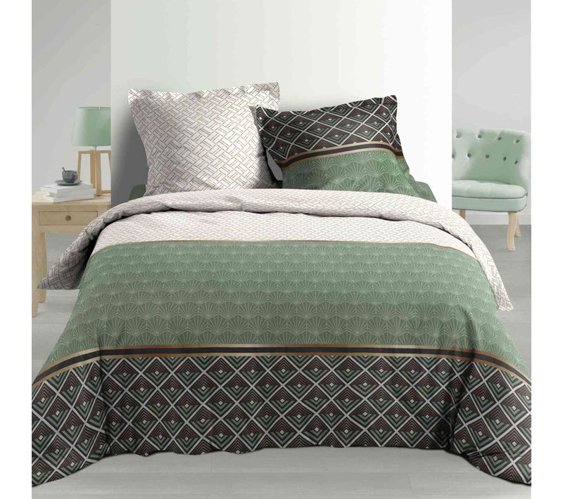 Parure De Lit Percale Belor Vert 240x220