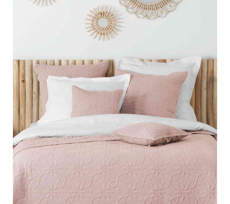 Couvre-lit Microfibre Lavée Matelassé Florette Rose 240x220