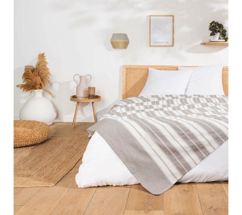 Couvre Lit 2 Personnes 220 X 240 Cm Coton/polyester Jacquard Abby Gris