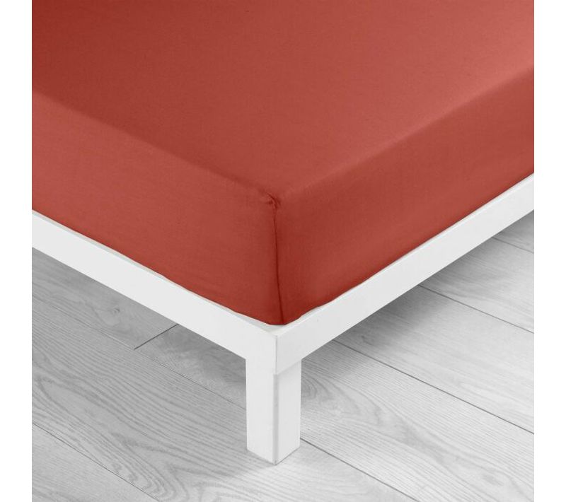 Drap-housse 1 Personne 90 X 190 Cm Coton 57 Fils Lina Terracotta – Bonnet 30 Cm