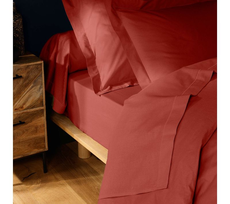 Drap Plat 2 Personnes 240 X 300 Cm Coton 57 Fils Lina Terracotta – Finition Point Bourdon