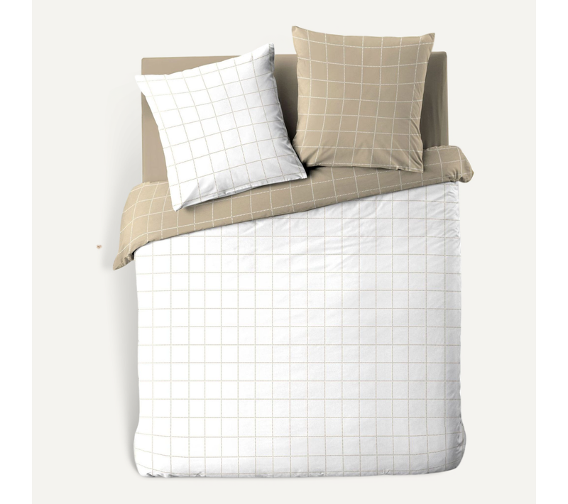 Parure De Lit Réversible Coton Carreaux Cadria 200x200 Cm