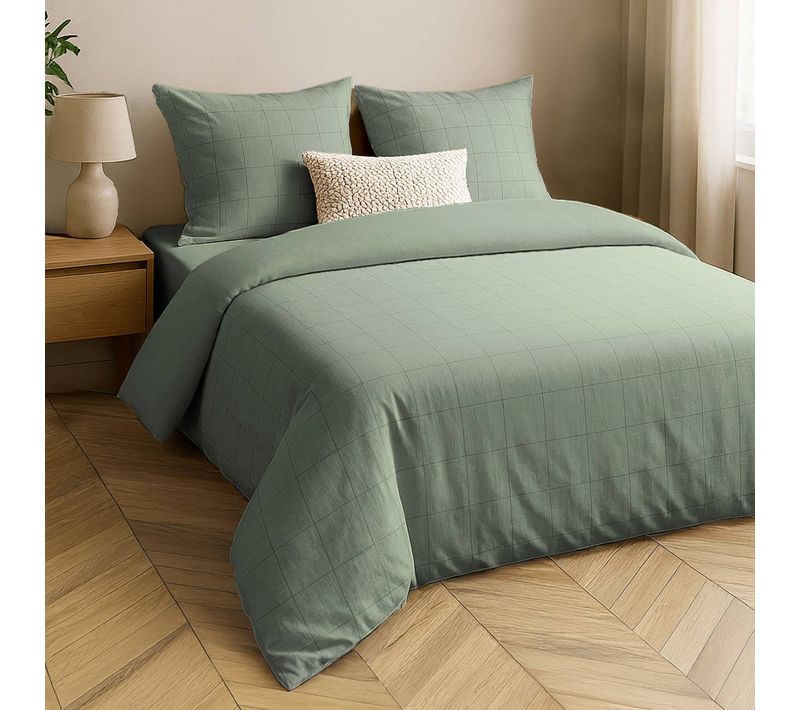 Parure De Lit Coton Lavé Linella Sauge 240x220 Cm