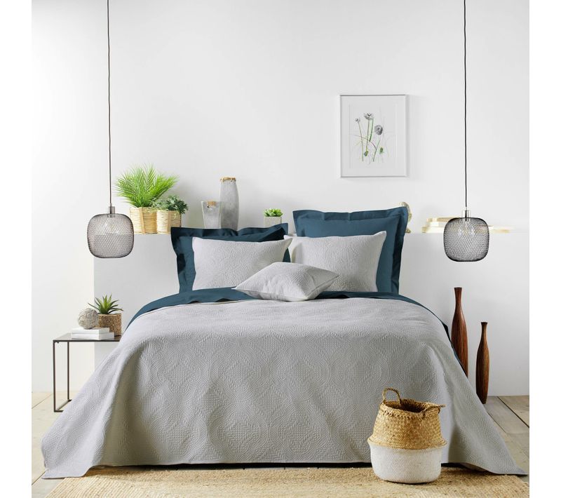 Couvre-lit 2 personnes Avec 2 Housses De Coussin – 240 × 260 cm – Microfibre Romane Gris