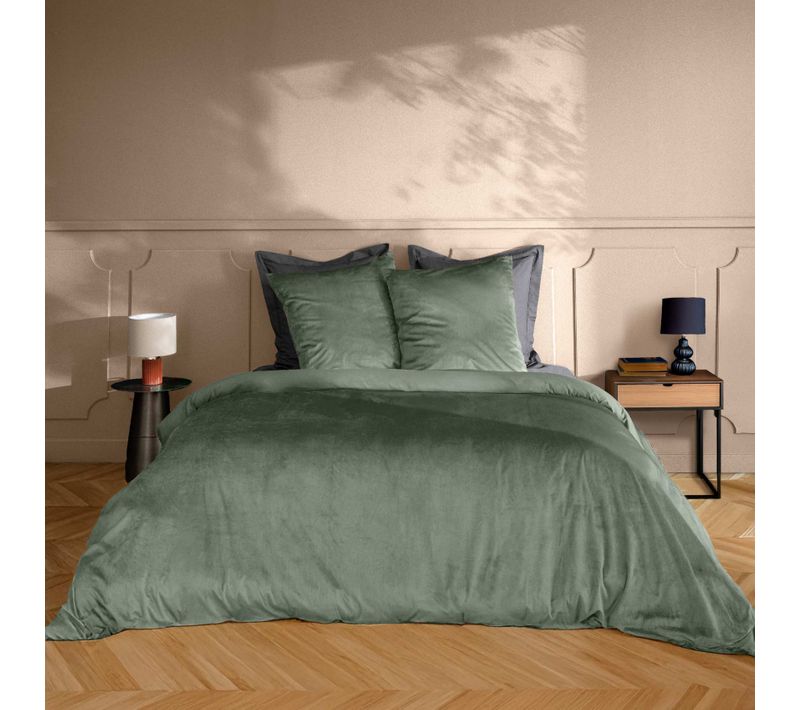 Parure De Lit En Velours Uni - 240x220 Cm - Kaki
