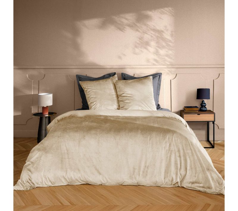 Parure De Lit En Velours Uni - 240x220 Cm - Sable