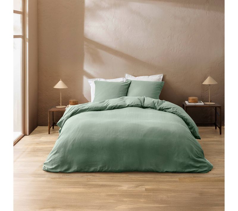 Parure De Lit 3 Pièces En Coton Tissage épais Housse + Taies - 240x220 Cm - Vert