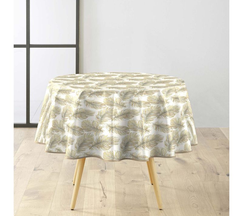 Nappe Toile Cirée Ronde "plumina" 160cm Naturel