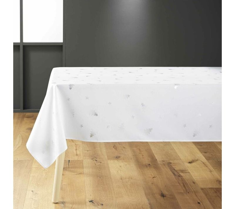 Nappe Rectangle 150 X 300 Cm Polyester Imprime Metallise Sapin Blanc/argent
