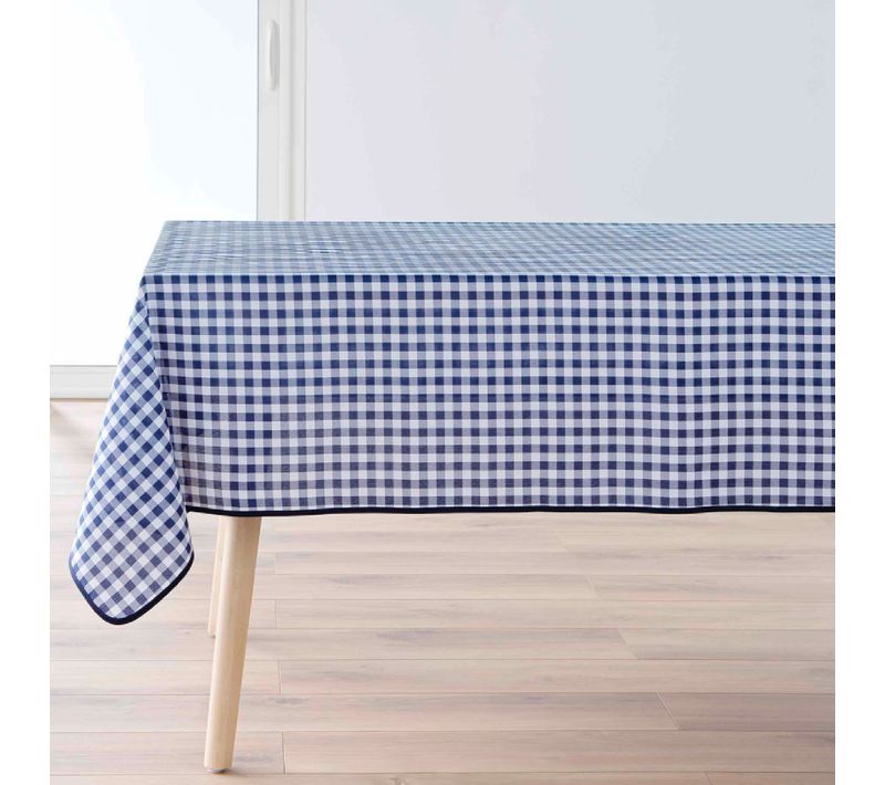 Nappe Rectangle Infroissable Vichy Bleu Antitache - 150x200 Cm - Bleu
