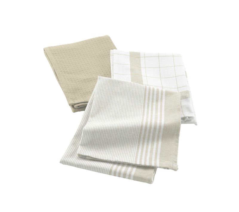 Lot De 3 Torchons En Coton Tissé Nid D’abeille - 50x70 Cm - Lin