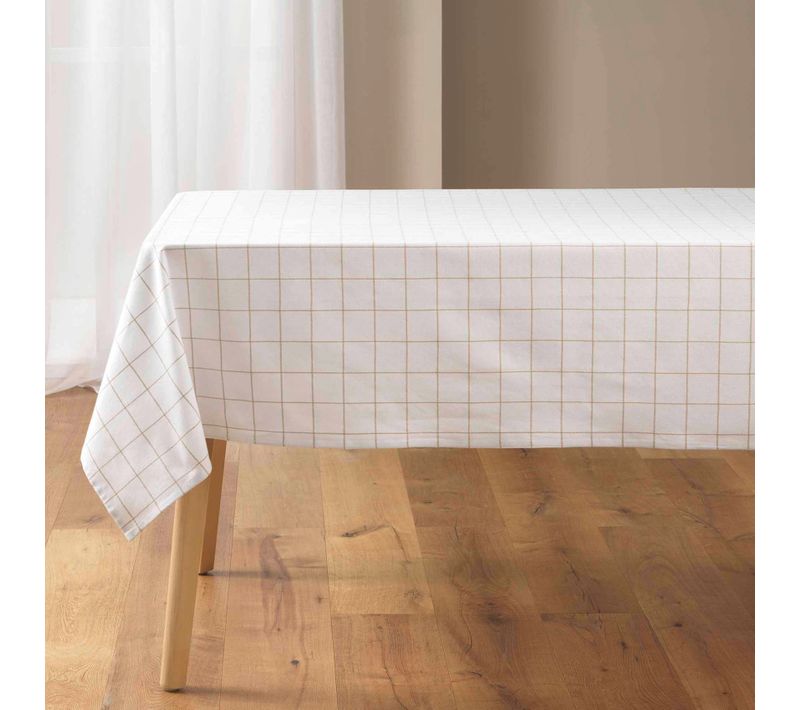 Nappe Rectangle à Carreaux En Polycoton - 140x240 Cm - Naturel