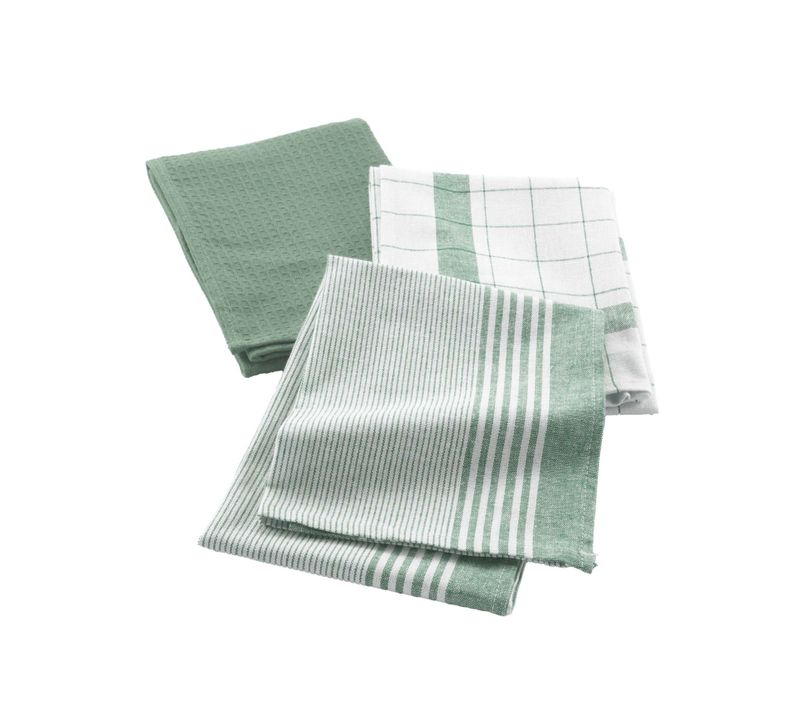 Lot De 3 Torchons En Coton Tissé Nid D’abeille - 50x70 Cm - Vert